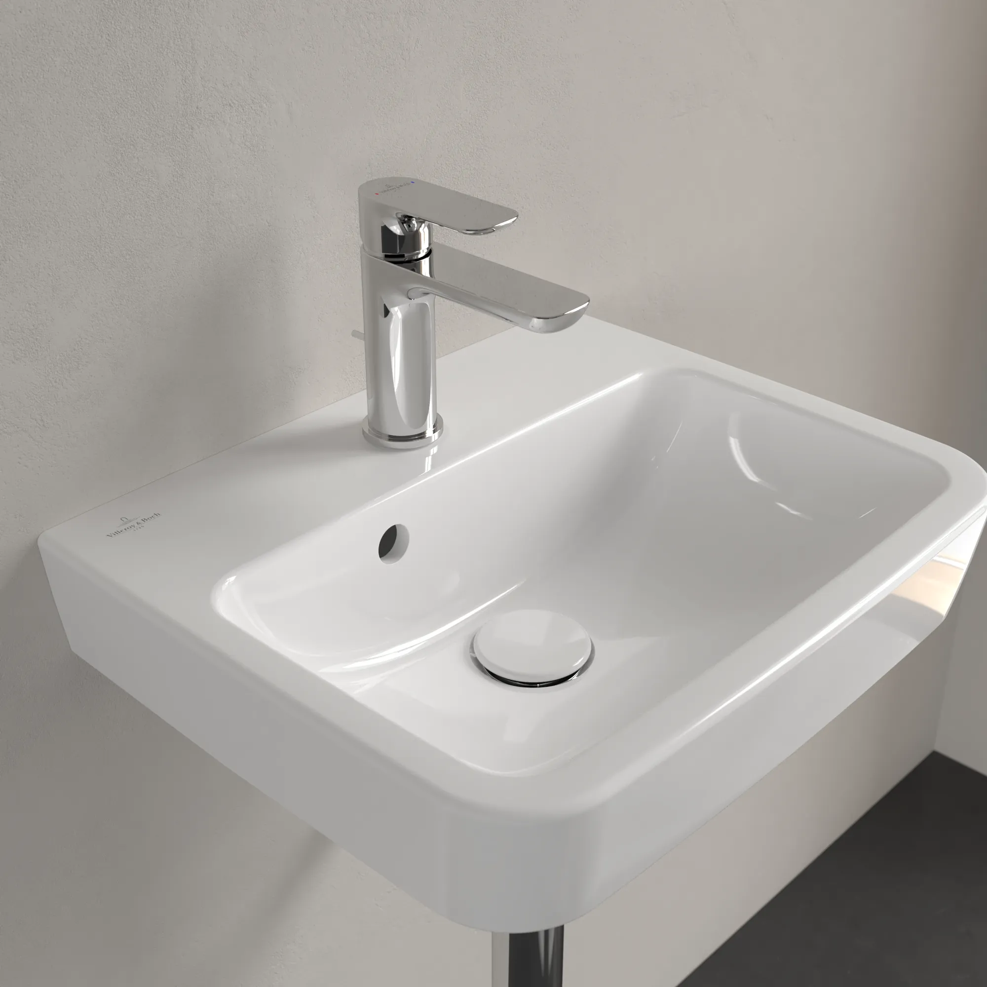 Villeroy & Boch Handwaschbecken O.novo, weiß Alpin AntiBac CeramicPlus, 450 x 370 mm, Höhe 160 mm, mit Überlauf, für 3-Loch-Armatur