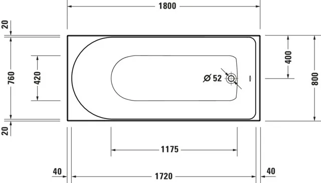 Duravit Whirlwanne „D-Neo“ rechteck 180 × 80 cm, Fußablauf