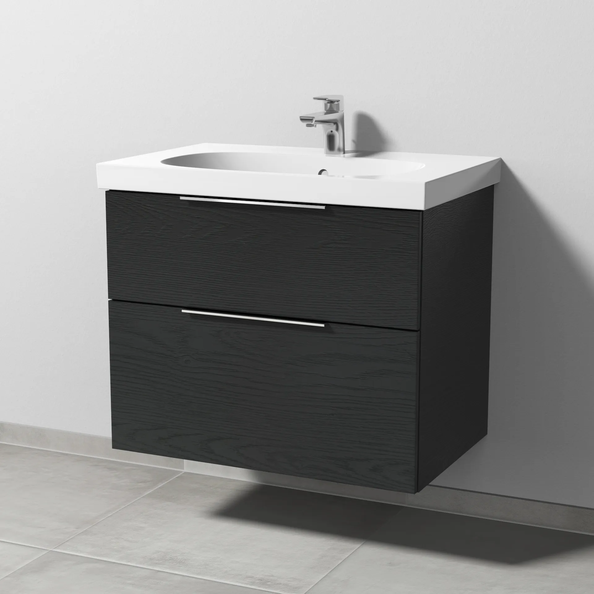 Sanipa Waschtischunterschrank „3way“ 720 × 586 × 467 mm in Black Oak, mit Hahnlochbohrung, Becken mittig Sanipa Waschtischunterschrank „3way“ 720 × 586 × 467 mm in Black Oak, mit Hahnlochbohrung, Becken mittig