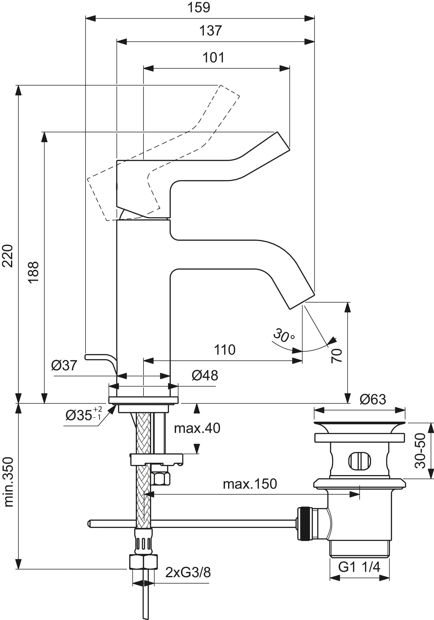 Einhand-Waschtischarmatur „Joy“ Ausladung 110 mm in Chrom