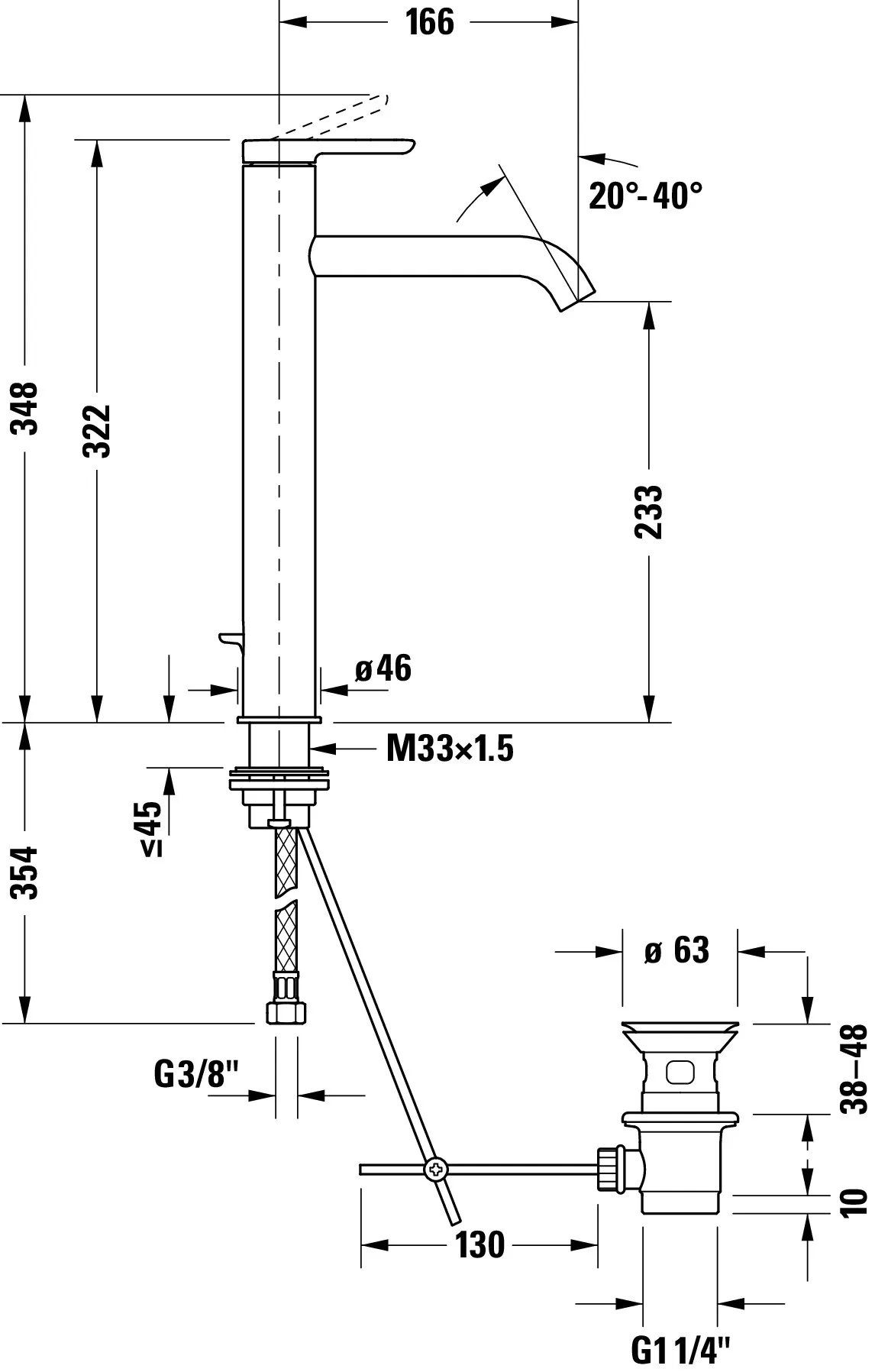 C.1 Einhebel-Waschtischmischer XL Höhe 322 Ausladung 166 mm