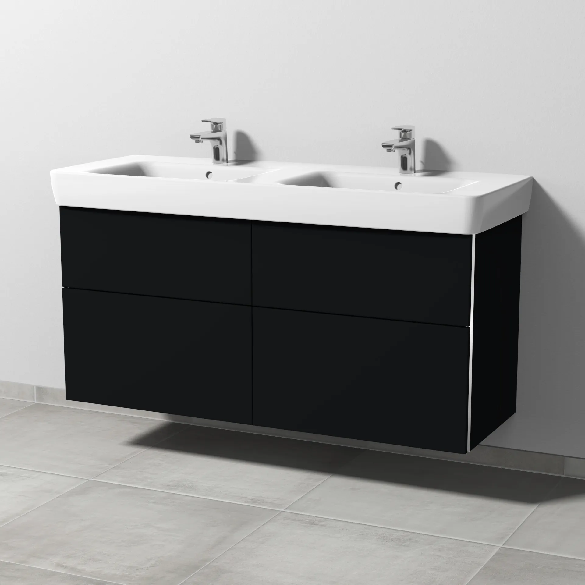 Sanipa Waschtischunterschrank „3way“ passend zu Keramik-Waschtische Renova Plan von Geberit 1240 × 588 × 407 mm in Schwarz (matt), Becken mittig