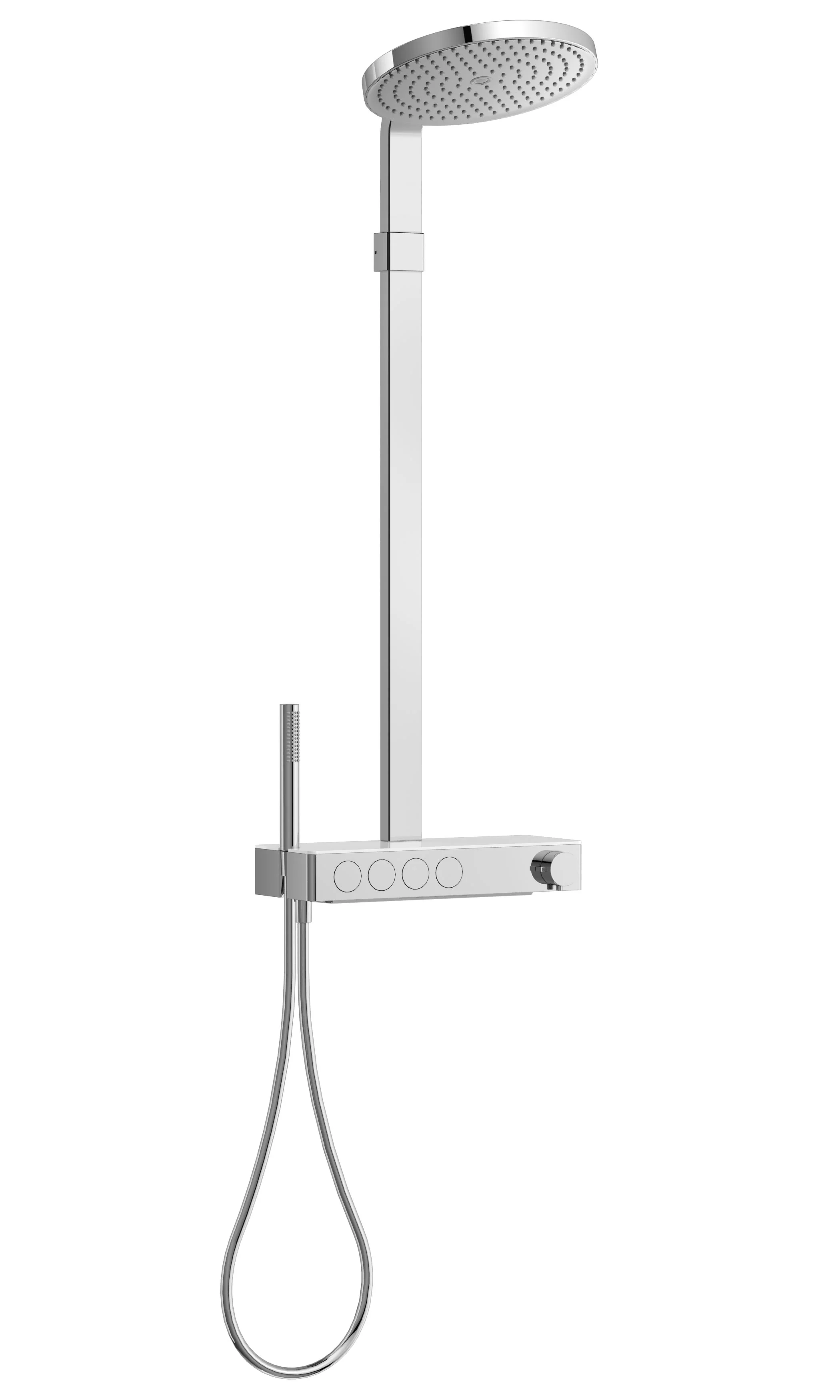 Prime Round Thermostat-Duschsystem mit Kopf-, Handbrause und Wanneneinlauf Wandmontage Chrom Prime Round Thermostat-Duschsystem mit Kopf-, Handbrause und Wanneneinlauf Wandmontage Chrom