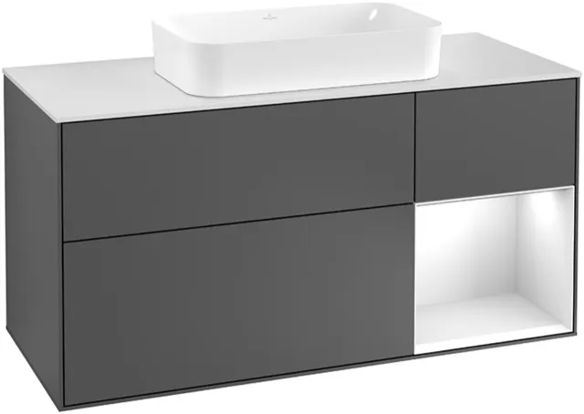 Villeroy & Boch Waschtischunterschrank „Finion“ für Schrankwaschtisch 1200 × 603 × 501 mm Black Matt Lacquer, mit Hahnlochbohrung, für Becken mittig