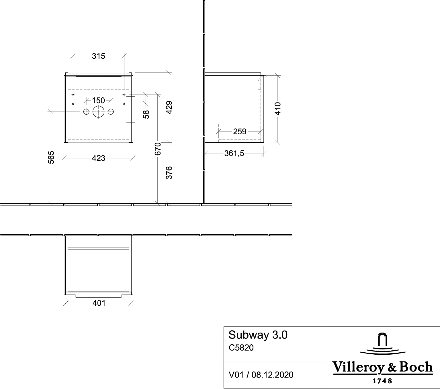 Villeroy & Boch Subway 3.0 Waschbeckenunterschrank, 423 x 429 x 377,5 mm, White Oak Villeroy & Boch Subway 3.0 Waschbeckenunterschrank, 423 x 429 x 377,5 mm, White Oak