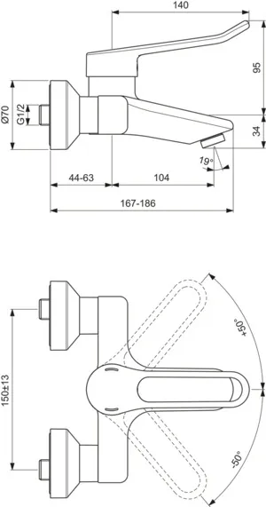 Wand-Waschtischarmatur Ceraplus 5l/min. mit Bügelgriff Ausladung 104mm Chrom Wand-Waschtischarmatur Ceraplus 5l/min. mit Bügelgriff Ausladung 104mm Chrom