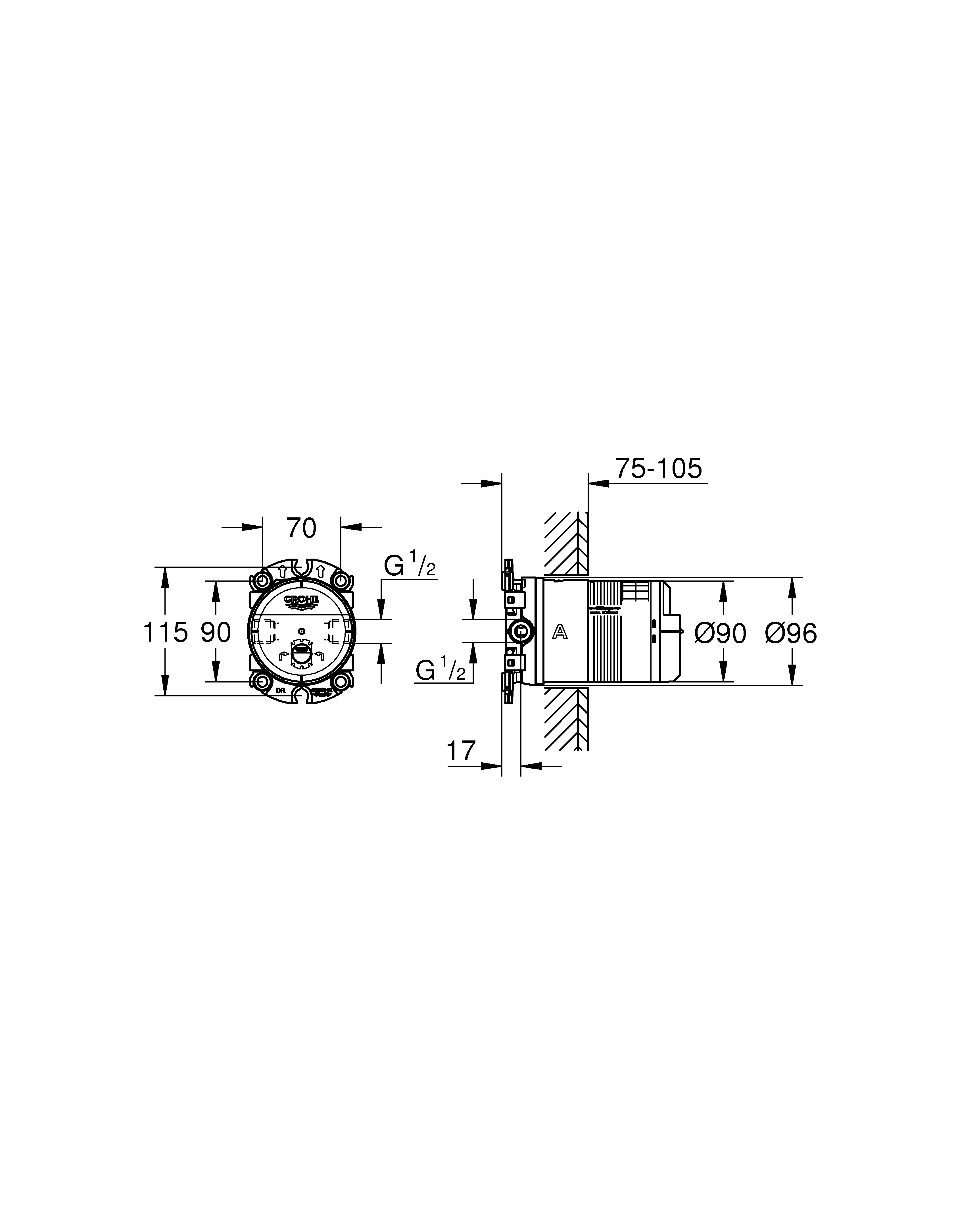 Universal-Unterputz-Einbaukörper Rainshower 26484, DN 15, für Kopfbrauseset, 26 475 / 26 477 / 26 479 / 26 481, 9,5 l/min Durchflusskonstanthalter pro Wasserweg