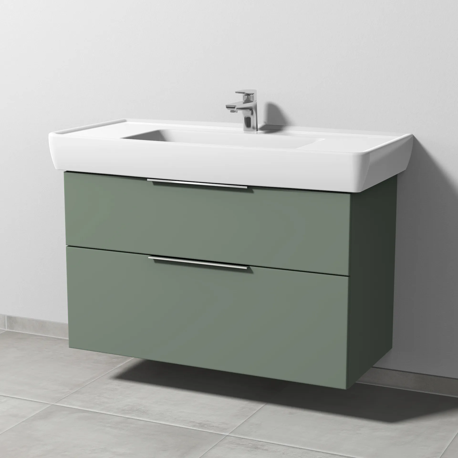Sanipa Waschtischunterschrank „3way“ passend zu Keramik-Waschtische Pro A von Laufen 950 × 588 × 447 mm in Soft-Green