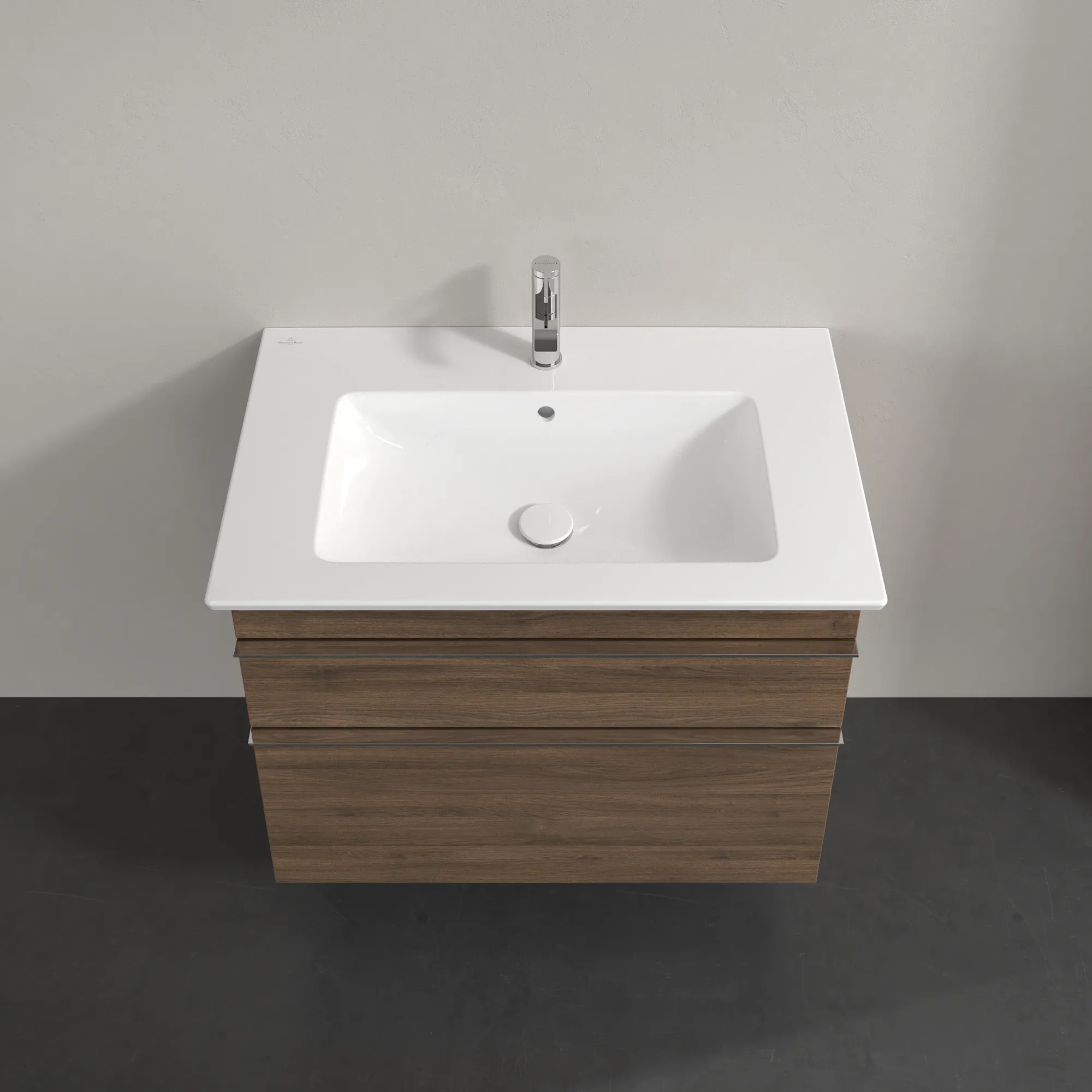 Villeroy & Boch Waschbeckenunterschrank Venticello, Arizona Oak, 753x590x502 mm, Eckig, mittige Wanneneinbauposition, 2 Auszüge mit SoftClosing, 1 Waschbecken