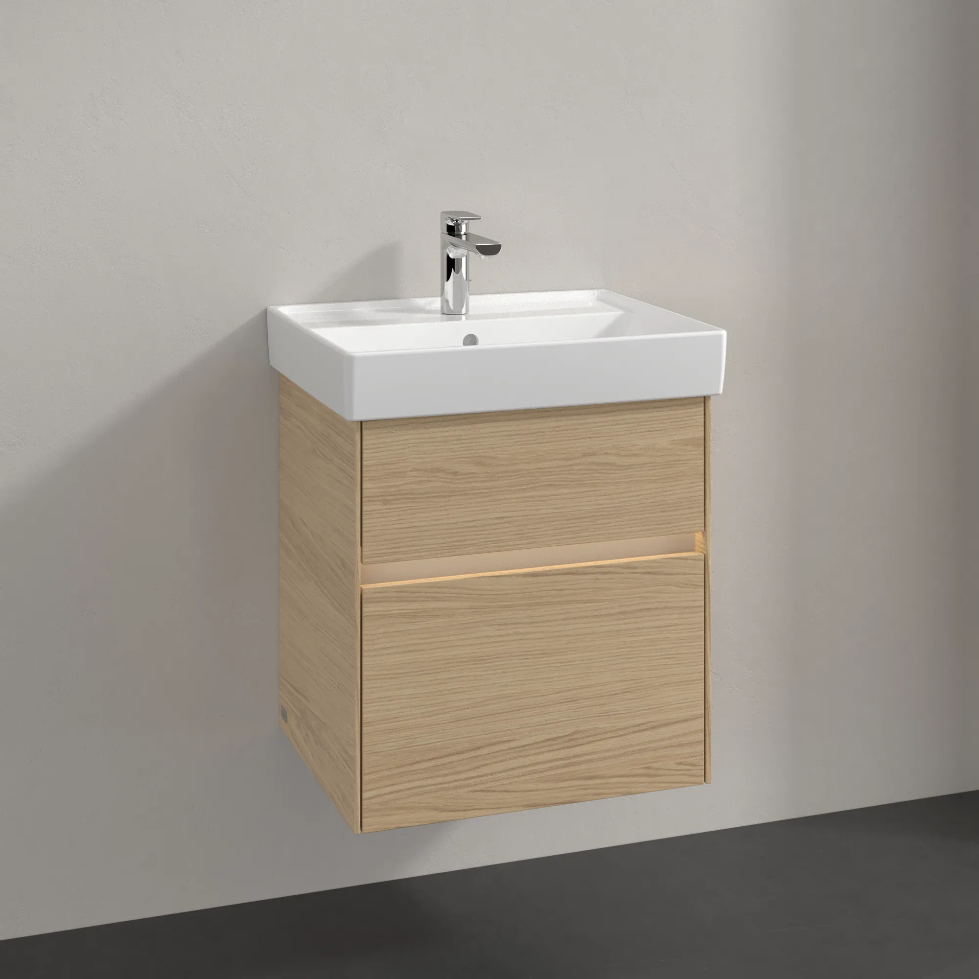 Villeroy & Boch Waschtischunterschrank „Collaro“ 510 × 546 × 414 mm Nordic Oak, für Becken mittig, mit Beleuchtung