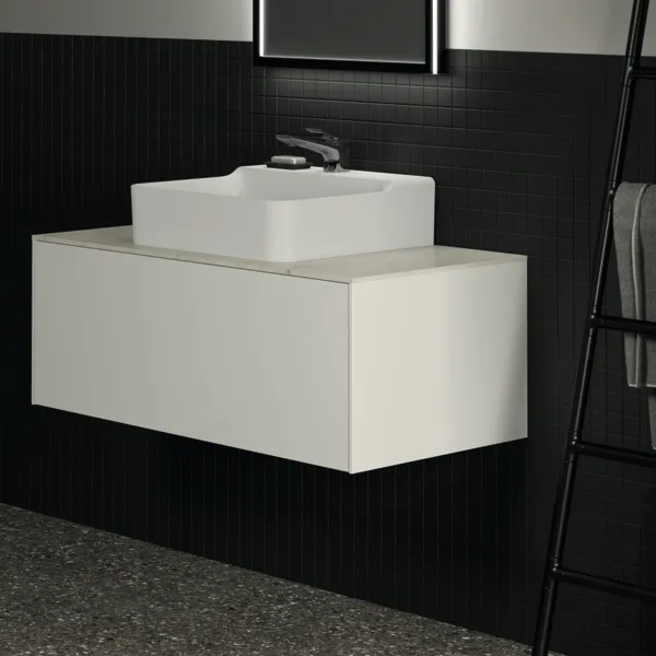 Waschtischplatte Conca, aus Keramik, 1002x505x6mm, Marmor Noir Desir
