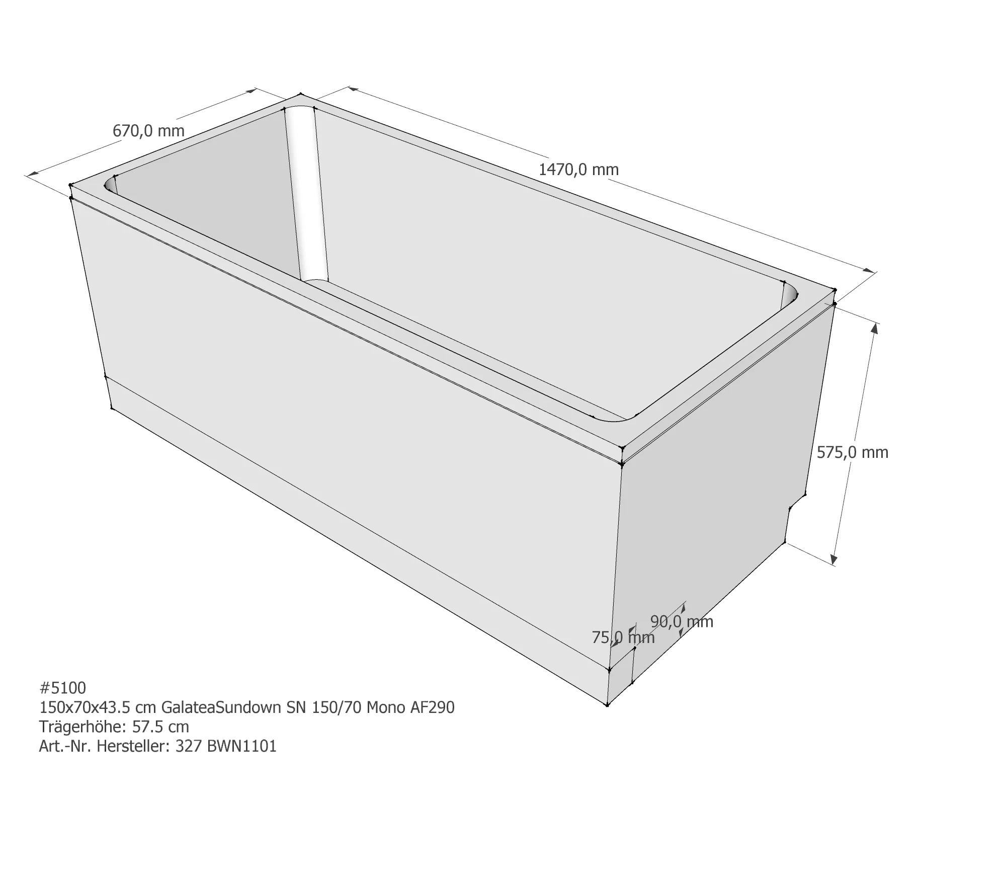 Badewannenträger für Galatea ~Sundown SN 150/70 Mono 150 × 70 × 43,5 cm Badewannenträger für Galatea ~Sundown SN 150/70 Mono 150 × 70 × 43,5 cm