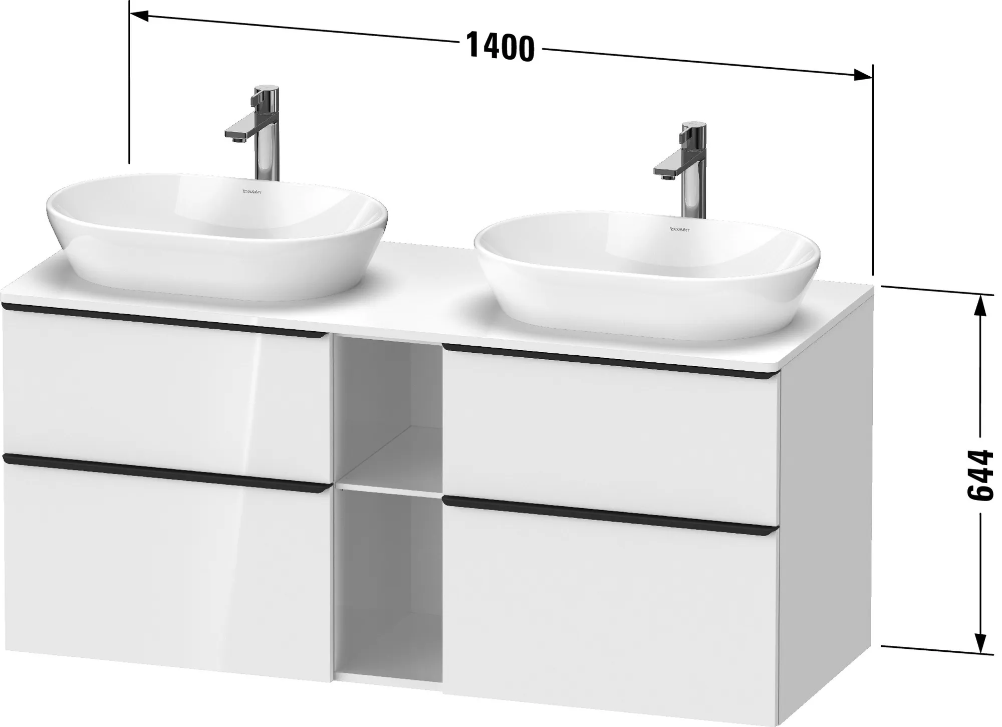 Duravit Waschtischunterschrank wandhängend „D-Neo“ 140 × 66,4 × 55 cm in Nussbaum Dunkel