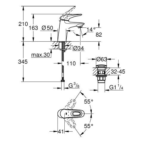 Einhand-Waschtischbatterie Eurostyle 23929_3, S-Size, Einlochmontage, glatter Körper, Push-open Ablaufgarnitur 1 1/4″, offener Metall-Hebelgriff, chrom Einhand-Waschtischbatterie Eurostyle 23929_3, S-Size, Einlochmontage, glatter Körper, Push-open Ablaufgarnitur 1 1/4″, offener Metall-Hebelgriff, chrom