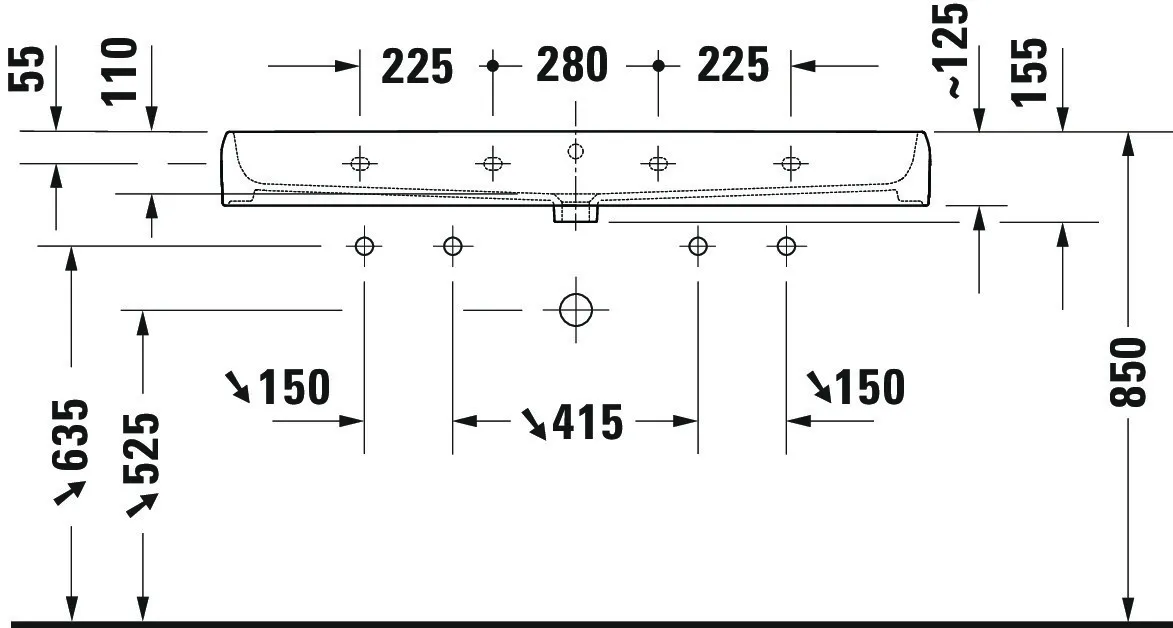 Wandwaschtisch geschliffen „Qatego“ 120 × 47 × 15 cm, ohne Hahnlochbohrung