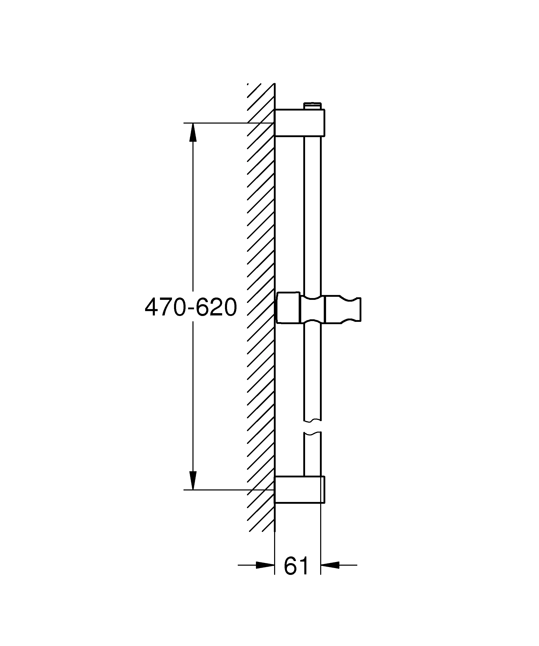 Brausestange Tempesta 27523_1, 600mm, mit Wandhaltern, Gleiter und Gelenkstück, obere Konsole variabel, matt black