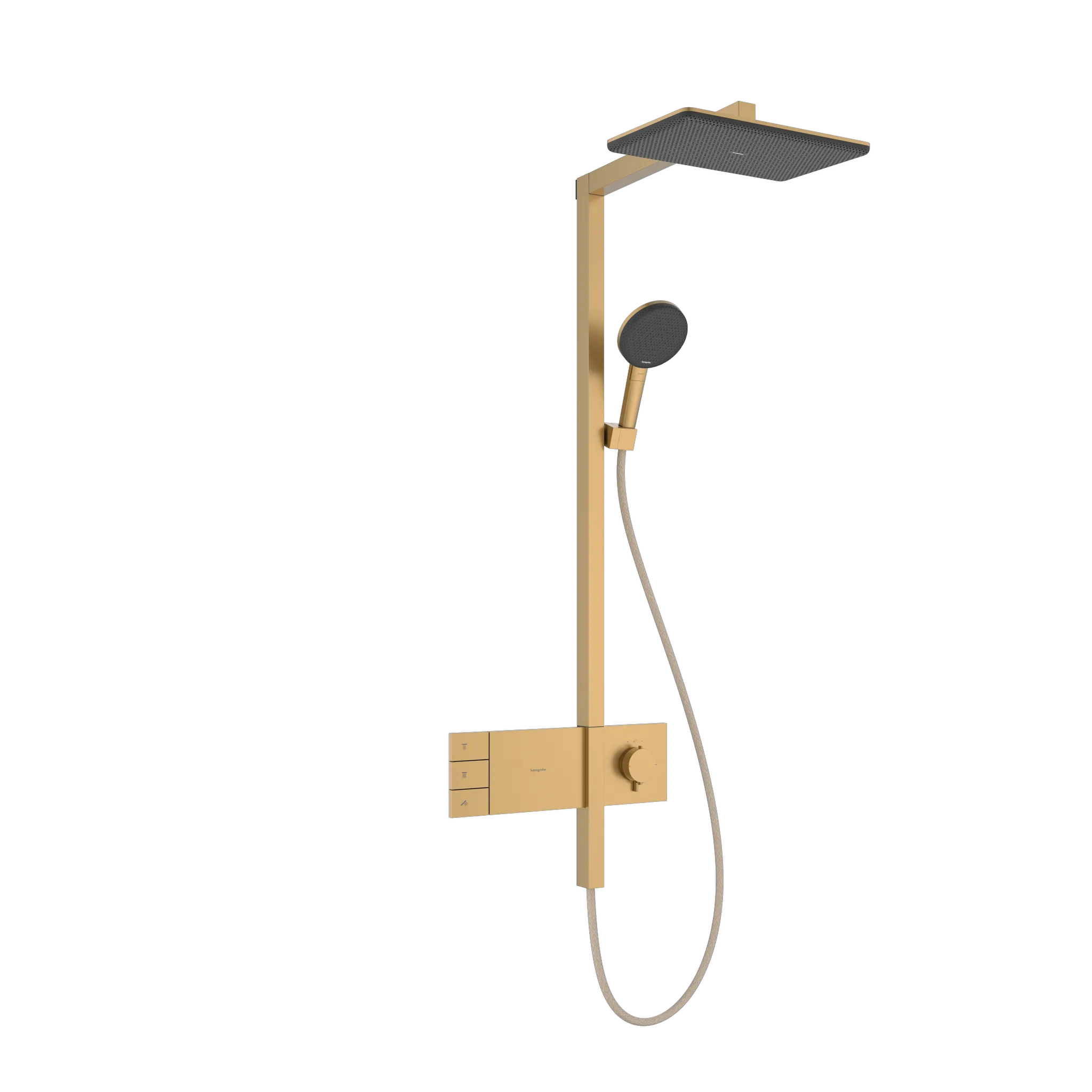 Hansgrohe Showerpipe Raindance Alive Q, 210/340 2jet mit Thermostat BBR, Brushed Bronze, 214 x 343 mm Brausekopfgröße, Aufputzinstallation
