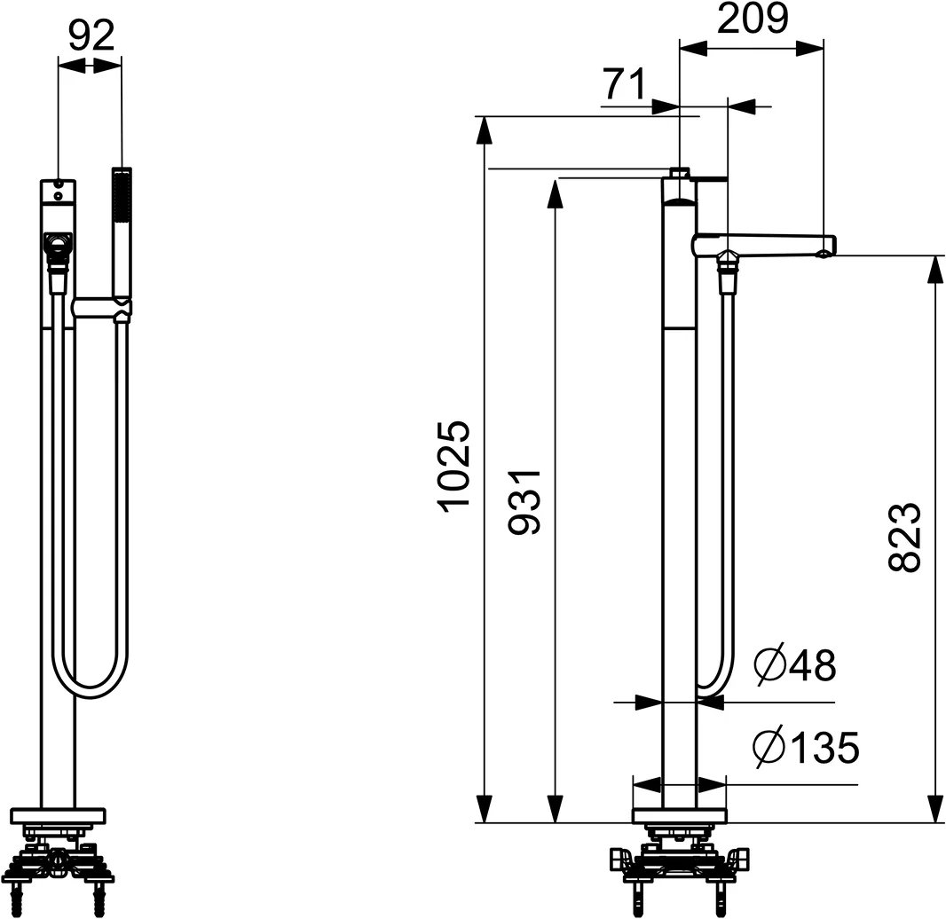 HansaVANTIS Style EHM Badebatterie mit Standrohr 5483 Ausladung 209 mm Chrom