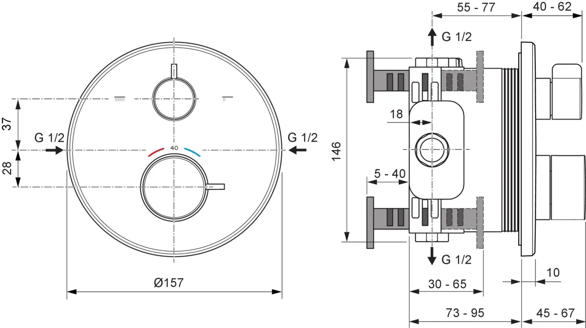 Ideal Standard Badethermostat Ceraplus Safe Rosette Chrom d:163mm Unterputz
