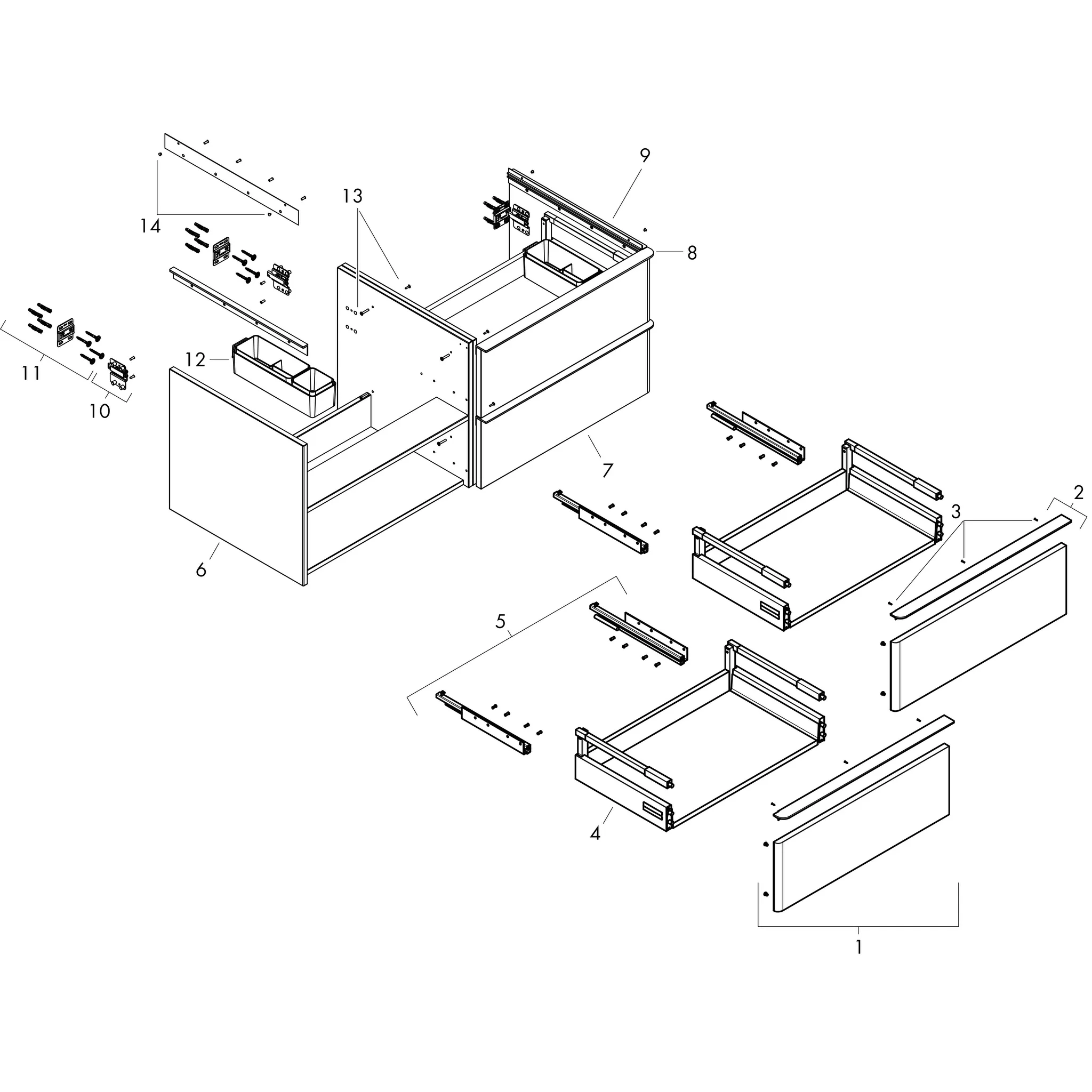 Hansgrohe Xelu Q Waschtischunterschrank Weiß Hochglanz 1360x550 mit 4 Schubkästen