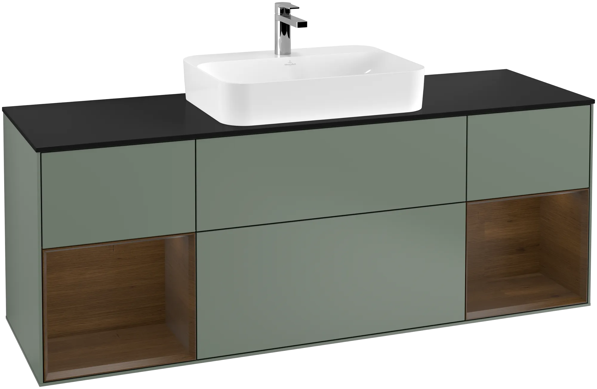 Villeroy & Boch Finion Waschbeckenunterschrank G45 1600x603x501mm Olive Matt Lacquer / Walnut Veneer / Glass Black Matt
