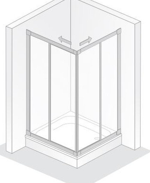 HSK gerahmte Eckeinstieg mit Schiebetür 4-teilig „Prima“ Glas Tropfen hell (Kunstglas), Profile Alu Silber-matt, H: 1850 mm HSK gerahmte Eckeinstieg mit Schiebetür 4-teilig „Prima“ Glas Tropfen hell (Kunstglas), Profile Alu Silber-matt, H: 1850 mm