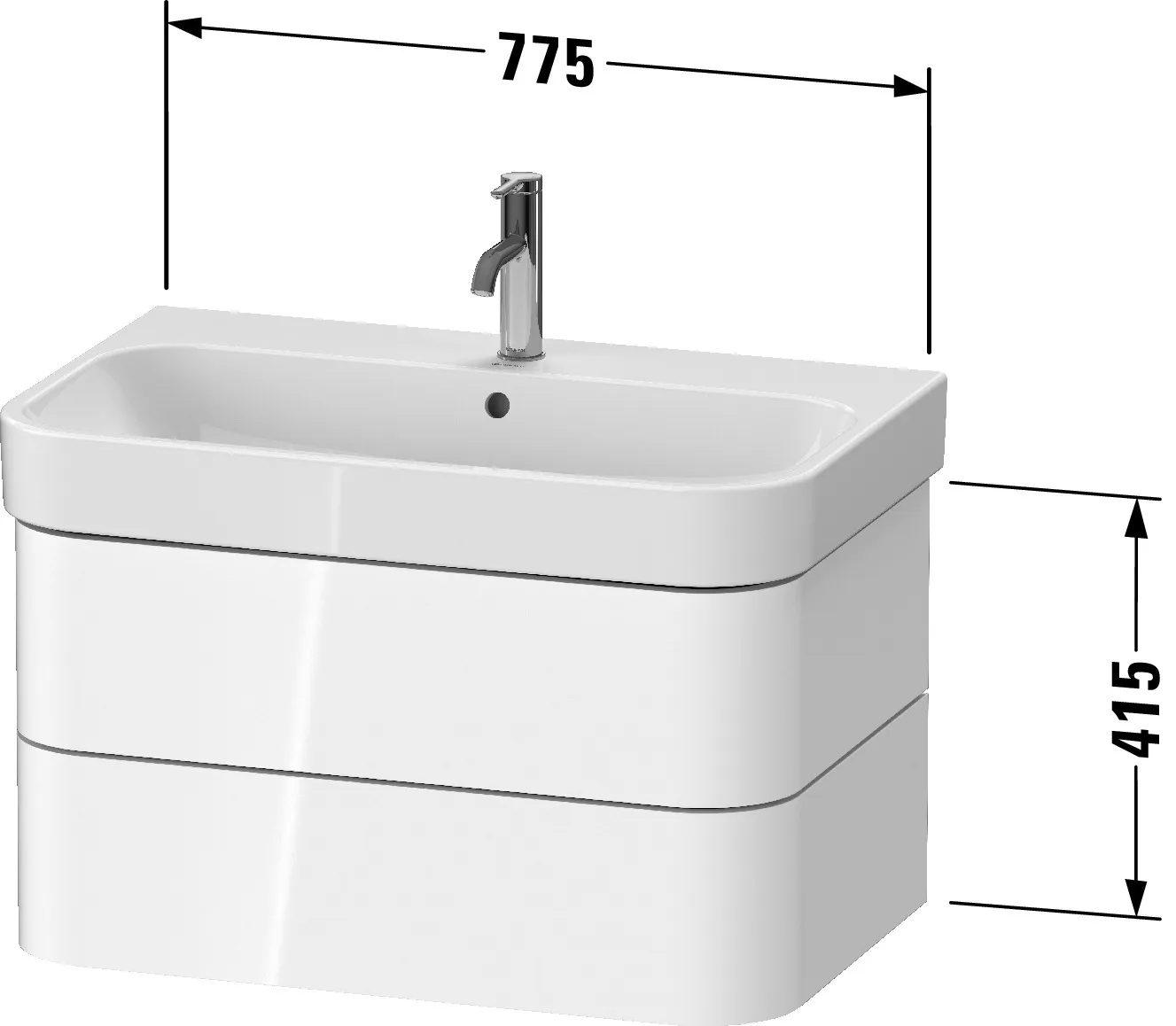 Duravit Waschtischunterschrank wandhängend „Happy D.2 Plus“ 77,5 × 41,5 × 49 cm