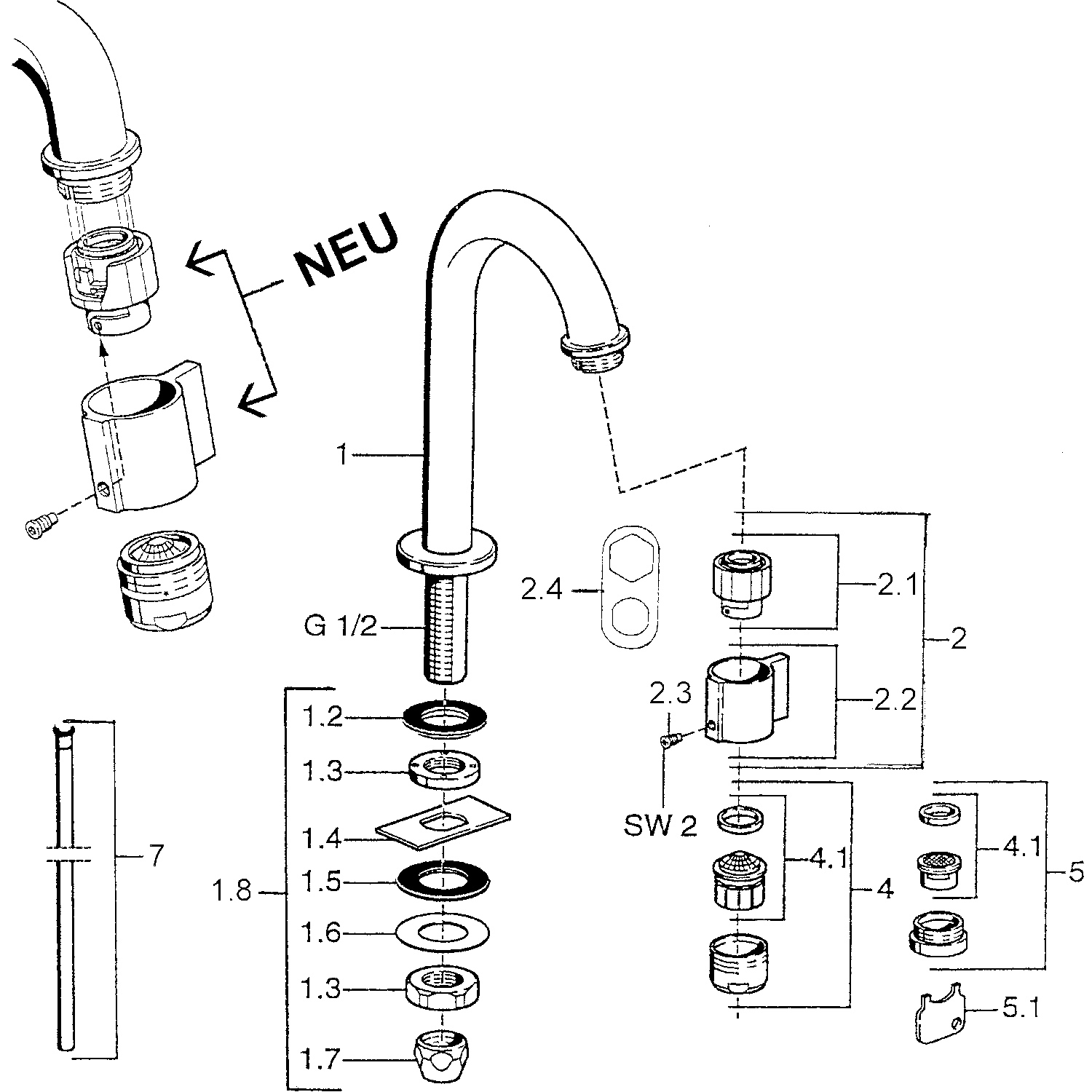 HA Einhebelmischer Waschtischbatterie HANSANOVA 0093 Ausladung 93 mm DN15 Chrom