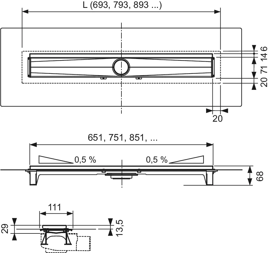TECE Duschrinne mit Wandfliesenauflage „TECEdrainline Evo“ 1000 mm TECE Duschrinne mit Wandfliesenauflage „TECEdrainline Evo“ 1000 mm