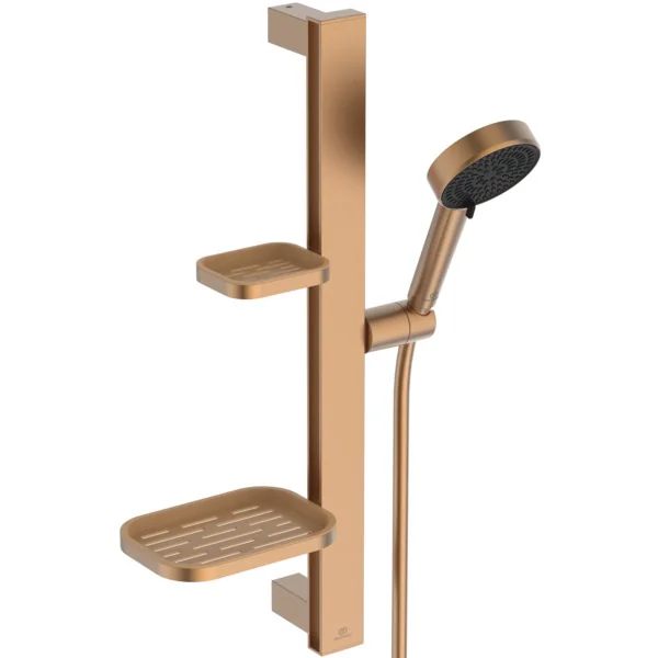 Ideal Standard Idealrain Alu+ Brausekombination mit 2-Funktion-Handbrause und 2 Ablagen in Bronze, Aufputz, 100% recyceltes Aluminium
