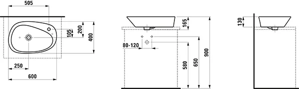 Waschtisch-Schale PALOMBA 400x600x130 1 Hahnloch rechts mit Überlauf weiß Waschtisch-Schale PALOMBA 400x600x130 1 Hahnloch rechts mit Überlauf weiß