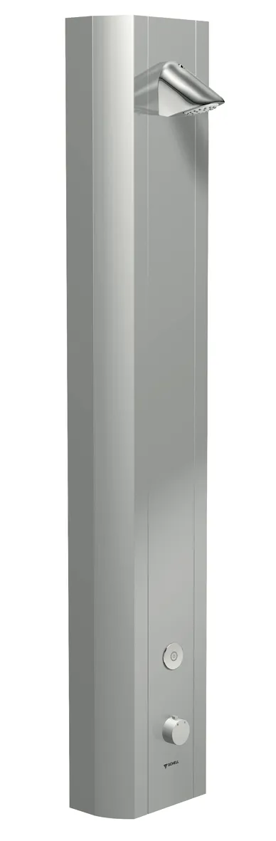 Duschpaneel LINUS DP-C-T, Mischwasser, Thermostat, Elektronisch, Selbstschluss, 2 RFV, 2 Vorfilter, Manuelle thermische Desinfektion, Duschkopf COMFORT Flex, 2x DN 15 G 1/2 AG, B 226 mm x H 1200 mm x T 115 mm, Aluminium gebürstet, eloxiert