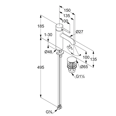 Kludi BOZZ Waschtisch-EHM 100mm, Einhandmischer, N5 Stainless Brushed Nickel