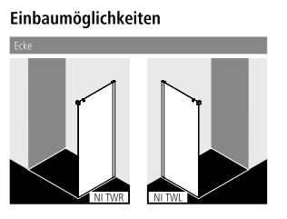 Kermi Seitenwand Seitenwand links für Ecke „NICA“ Glas SR Opaco, Profile Schwarz Soft (RAL 9005), BV: 875 - 900 mm GAK: 870 - 895 mm WE: 885 - 910 mm H: 2000 mm