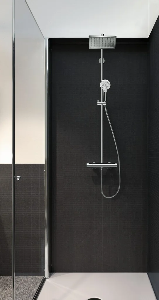 Hansgrohe Vernis Shape Showerpipe 240 1jet mit Wannenthermostat, mattschwarz, 240 x 240 mm Brausekopfgröße, Aufputzinstallation