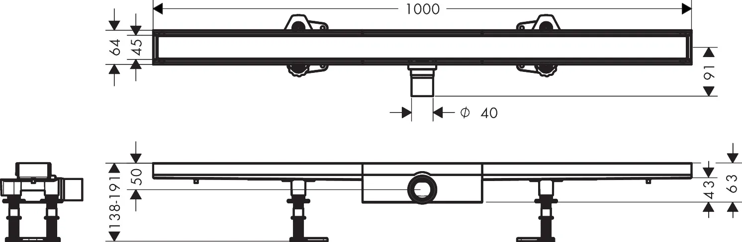 Hansgrohe RainDrain Compact Komplettset Duschrinne 1000 befliesbar Hansgrohe RainDrain Compact Komplettset Duschrinne 1000 befliesbar