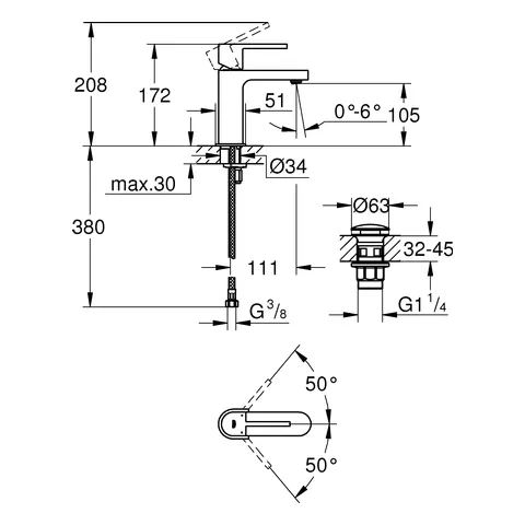Einhand-Waschtischbatterie Plus 33163_3, S-Size, Einlochmontage, glatter Körper, Push-open Ablaufgarnitur 1 1/4″, chrom Einhand-Waschtischbatterie Plus 33163_3, S-Size, Einlochmontage, glatter Körper, Push-open Ablaufgarnitur 1 1/4″, chrom