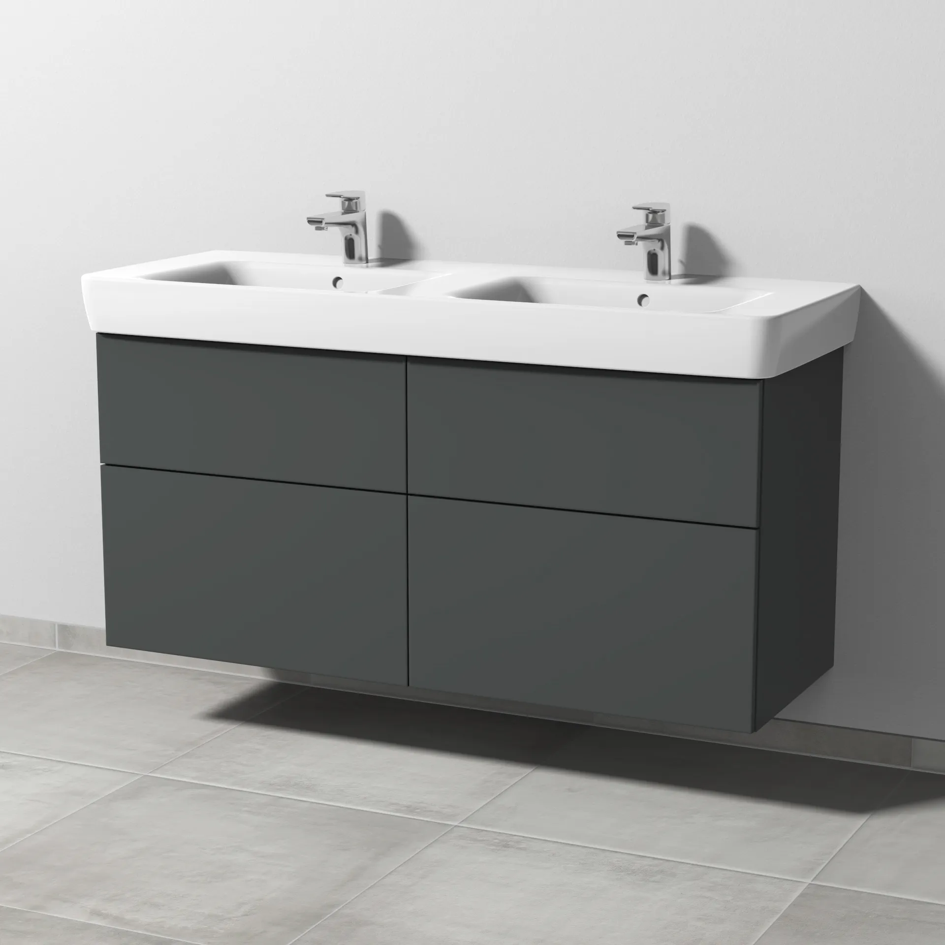 Sanipa Waschtischunterschrank „3way“ passend zu Keramik-Waschtische Renova Plan von Geberit 1240 × 588 × 407 mm in Anthrazit (matt), Becken mittig