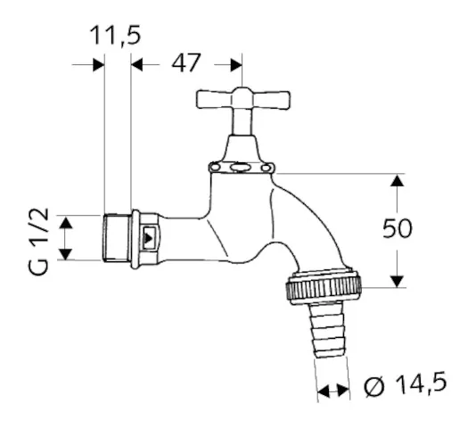 Auslaufventil, DN 15 G 1/2 AG, Schlauchverschraubung Ø 14,5 mm (DN 20 G 3/4 AG), mattchrom Auslaufventil, DN 15 G 1/2 AG, Schlauchverschraubung Ø 14,5 mm (DN 20 G 3/4 AG), mattchrom