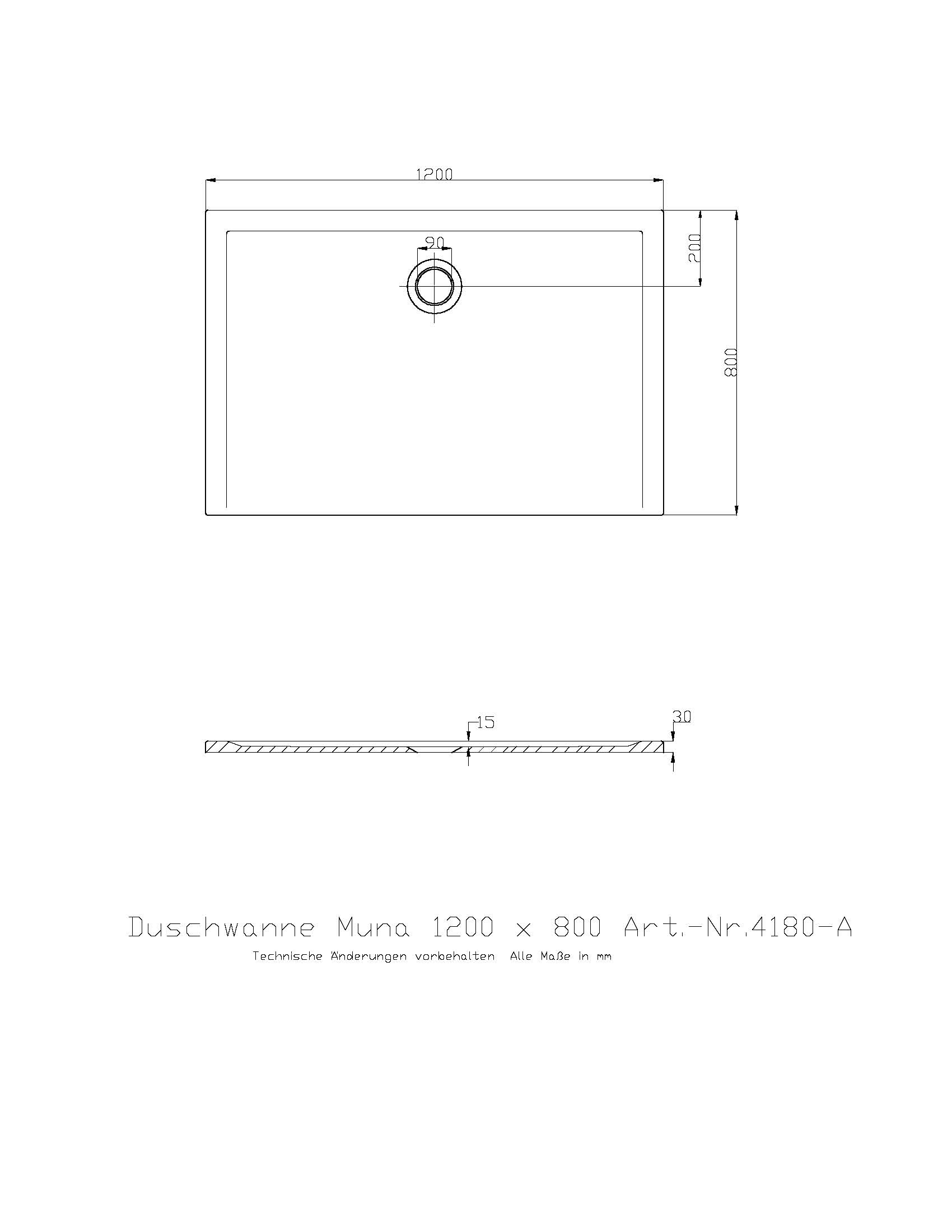 Duschwanne „Muna“ Rechteck 120 × 80 cm in Weiß