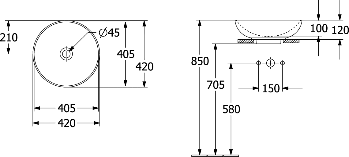 Aufsatzwaschtisch „Loop & Friends“, ohne Überlauf, ohne Hahnlochbohrung ⌀ 42 × 15 cm in Graphite