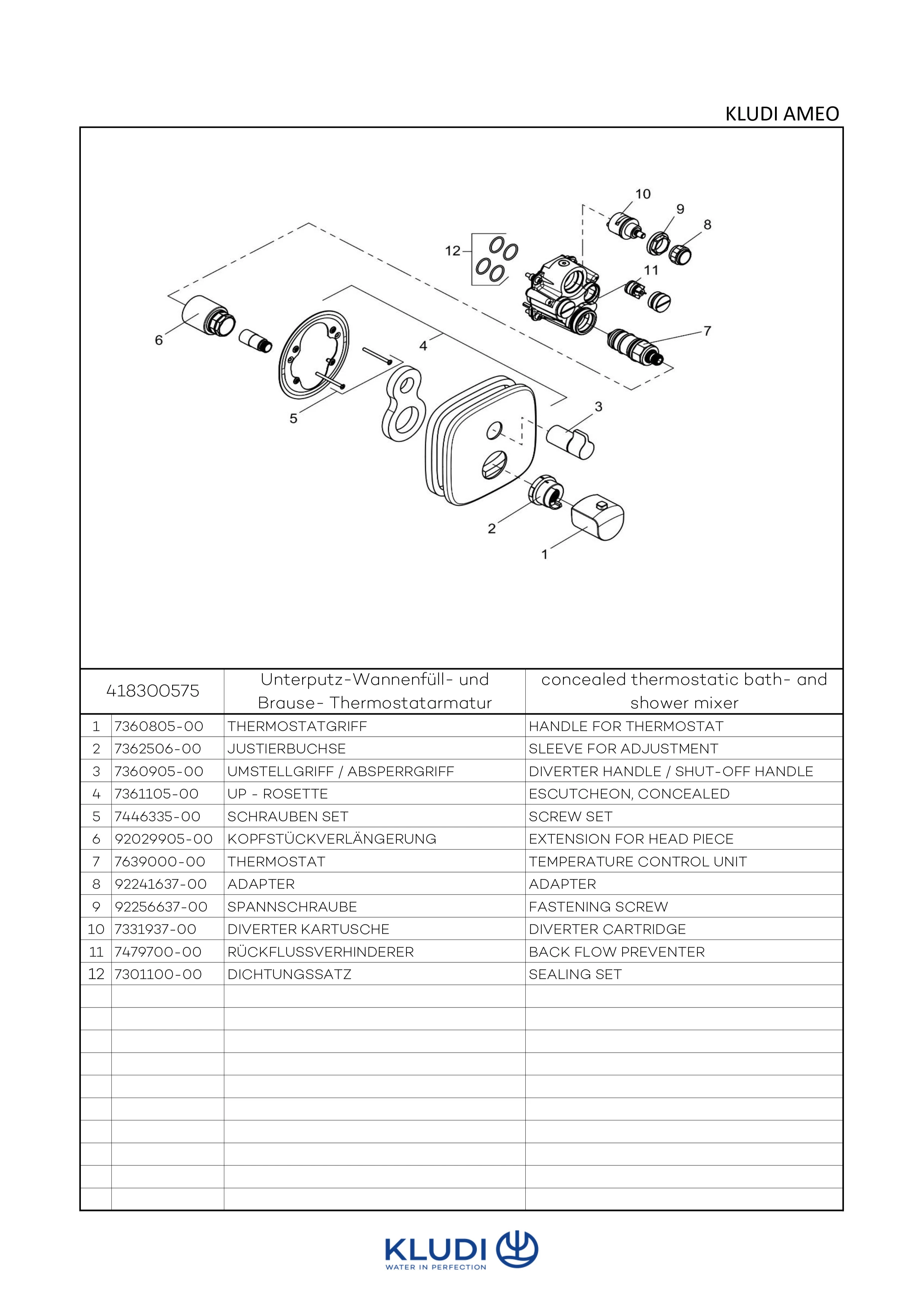 AMEO Unterputz-Thermostatarmatur Feinbau-Set mit Funktionseinheit chrom