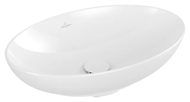 Villeroy & Boch Aufsatzwaschtisch aus TitanCeram „Loop & Friends“ 560 × 380 × 150 mm, ohne Hahnlochbohrung in Weiß Alpin