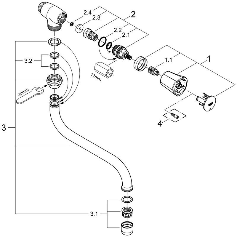 Auslaufventil Costa 30484_1, Wandmontage, schwenkbarer Rohrauslauf, Markierung blau, chrom