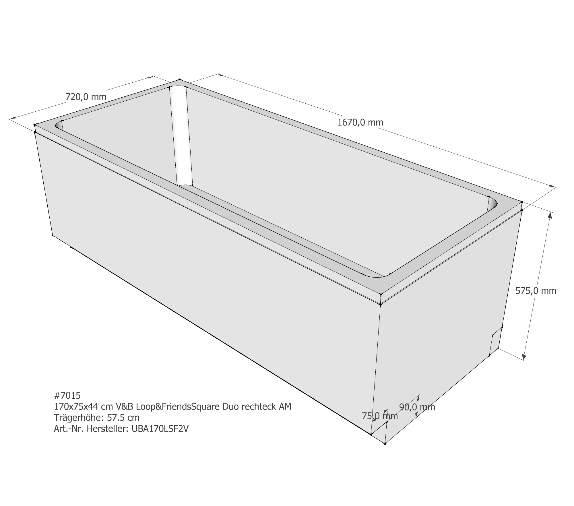 Badewannenträger für Villeroy & Boch Loop & Friends 170 × 75 × 44 cm