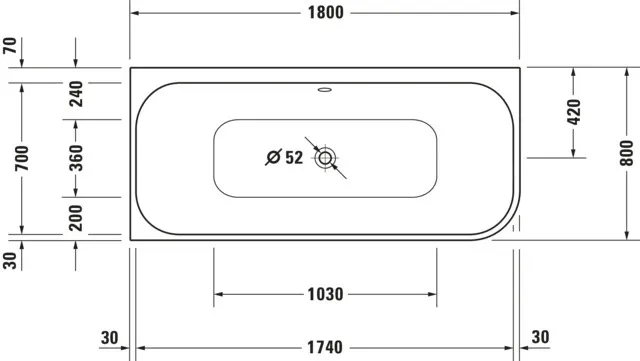 Duravit Badewanne „Happy D.2 Plus“ vorwand rechteck 180 × 80 cm, links