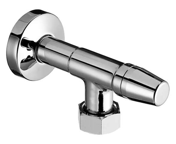 Wasserzähler-Eckventil, Schubrosette Ø 54 mm, DN 15 G 1/2 AG, DN 20 G 3/4 IG, chrom