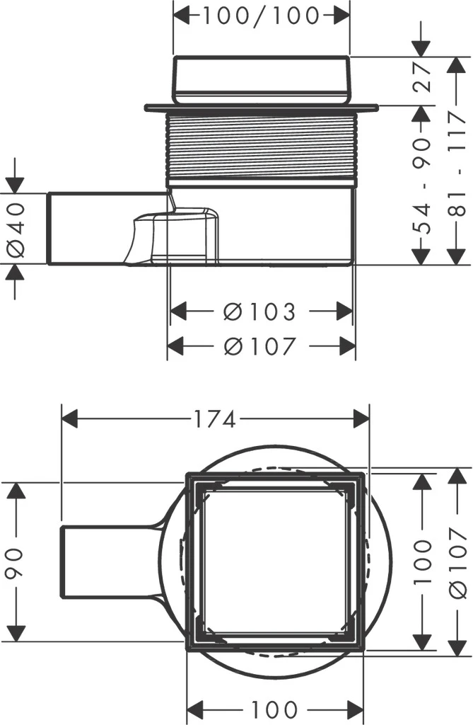 RainDrain Point Komplettset Punktablauf 100/100 rückseitig befliesbar Mattschwarz