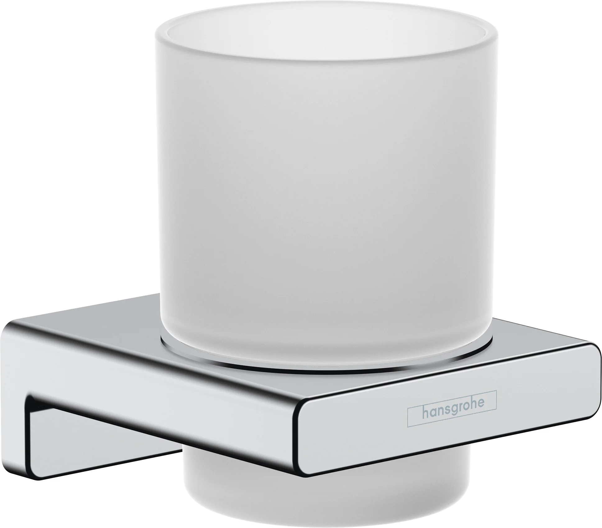 Hansgrohe AddStoris Q Zahnputzbecher Chrom, Wandmontage, Metall und Mattglas, Bohrabstand 26 mm, Bohrloch Ø 6 mm