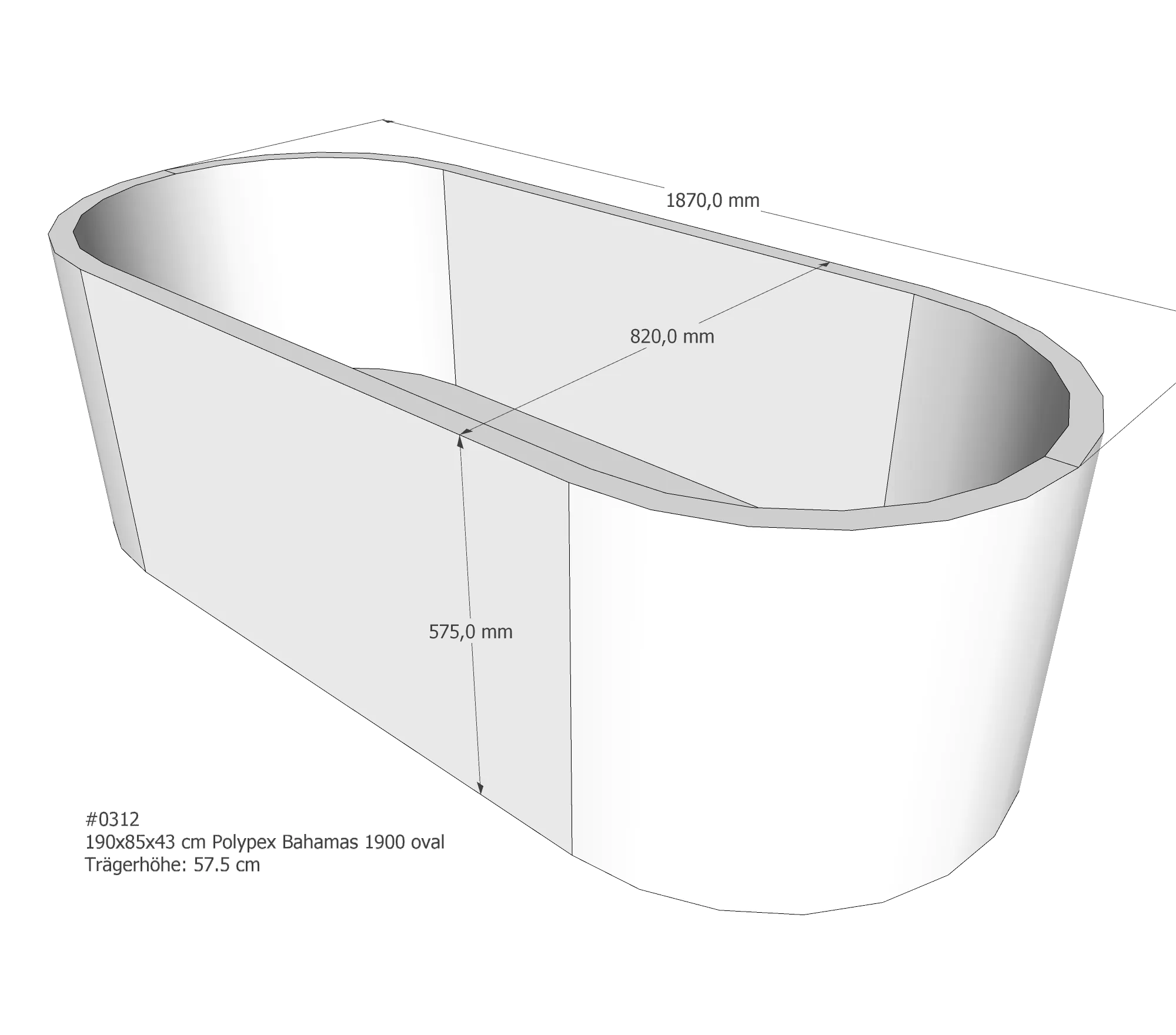 Badewannenträger passend für Polypex Bahamas 1900 190 × 85 × 43 cm